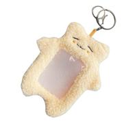 PEVive Portatarjetas fotográficas de felpa con llaveros, diseño de oso y gatos, funda protectora para tarjetas de crédito, oso amarillo