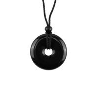 Pevlkawr Colgante De Piedra Natural Collar De Cristal 30mm Obsidiana De Cristal Negro Con Colgante De Donut Protección Y Energía Piedra Suerte De Minerales