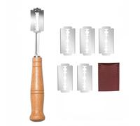Pevlkawr Cuchillo de panadero, cuchillo de pan, cuchillo de cortar pan, navaja de afeitar, accesorios para hornear pan (5 cuchillas + 1 funda de piel)