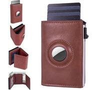 PEVRUAY Carteras para Hombre con Bloqueo RFID y Bolsillo para Monedas, Portatarjetas emergentes AirTag para Apple Air Tag, Cartera inteligente con Pinza para Billetes, Portatarjetas para