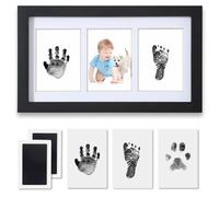 PewinGo Huellas Bebé con Almohadilla de Tinta 100% Segura, Marco Huella Bebe de Foto para Bebés y Niños Recién Nacidos-Negro