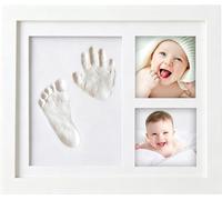 PewinGo Kit de Huellas de Mano y Pie para Bebé, Arcilla 100% Segura para Bebés, Marco Personalizado para Habitación de Recién Nacido, Regalo para Baby Shower y Navidad-Blanco