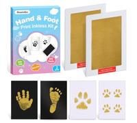 PewinGo Kit de Huellas de Mano y Pie para Bebé Tamaño XL,2 Almohadillas para Huellas sin Tinta para Bebé,4 Tarjetas para Huellas,seguro para Bebés,Regalos de Recuerdo para Recién Nacidos,Dorado