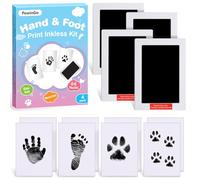 PewinGo Kit de Huellas de Mano y Pie para Bebé Tamaño XL,4 Almohadillas para Huellas sin Tinta para Bebé,8 Tarjetas para Huellas,seguro para Bebés,Regalos de Recuerdo para Recién Nacidos,Negro