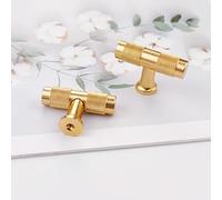 Pexintek 10 Tirador de armario de un solo agujero Modernos Dorados en T Macizos Para Gabinete Manijas Para Cajones de Cocina Pomos Vintage Para Armarios de Cocina, Cómoda (Oro Cepillado)