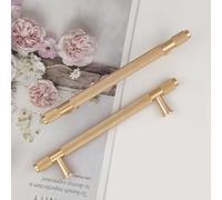 Pexintek 10 Tiradores Dorados Modernas para Muebles, 128mm Distancia entre Agujeros Manijas de Cómoda, Pomos Vintage para Armarios de Cocina, Guardarropas, Cajones (Oro)