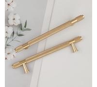 Pexintek 2 Tiradores Dorados Modernas para Muebles, 128mm Distancia entre Agujeros Manijas de Cómoda, Pomos Vintage para Armarios de Cocina, Guardarropas, Cajones (Oro)