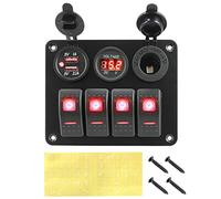 Pexorin Panel de interruptor basculante de aluminio, voltímetro digital, disyuntor, puerto USB doble, 4 entradas, for coche, caravana, autocaravana, barco Panel de interruptores marinos(Rot)