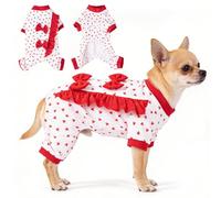 Peybaiwy Pijama de Perro con Lazo y corazón, Mono pequeño para Mascotas, elástico para Mascotas, Traje de recuperación cómodo con Cuatro Patas (Rojo, M)