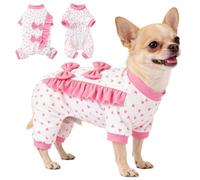 Peybaiwy Pijama para perro, pijama con lazo y corazón, overol de raza pequeña y media, pijama elástico para mascotas, traje de recuperación, cómodo pijama de cuatro patas (rosa, L)