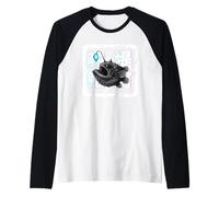 Pez Abisal con Kanji Japonés Diseño Camiseta Manga Raglan