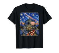 Pez bagre con Gafas con la Bandera de los Estados Unidos, Arte Estadounidense Camiseta gráfica económica, Hombre, Negro, XL