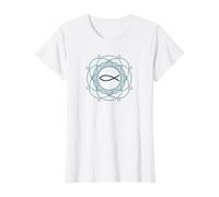 Pez Cristiano, símbolo de Jesús y Signo de Ichthy. Camiseta, Mujer, Blanco, S