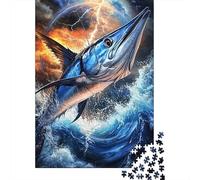 Pez Espada Azul Puzzle de 1000 Piezas Papel para Adultos Tormenta Oceánica Puzzle para Toda la Familia Relajación Decoración Regalo 38x26cm/1000pcs