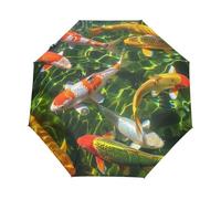 Pez Koi Afortunado De Dibujos Animados Paraguas Plegable Automático Paraguas de Viaje Mujer Niño Niña Protección UV Resistencia Viento Impermeable
