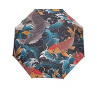 Pez Koi Afortunado Retro Paraguas Plegable Automático Paraguas de Viaje Mujer Niño Niña Protección UV Resistencia Viento Impermeable