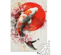 Pez Koi Círculo Rojo Puzzle de 1000 Piezas Puzzle para Adultos Relajante Puzzle para Toda la Familia Decoración Regalo 52x38cm/1000pcs