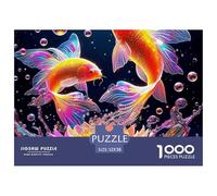 Pez Koi Colorido Puzzle de 1000 Piezas Papel Adultos Mundo Acuático Nocturno Puzzle para Adultos Decoración Relajante Regalo 52x38cm/1000pcs