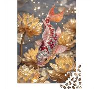 Pez Koi Decorativo Puzzles para Adultos: Pez Koi Joya con Hojas Doradas para Toda la Familia Mujeres, Regalos para Hombres 52x38cm/1000 Piezas