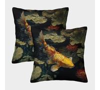 Pez Koi Dorado fluyendo por el Agua Fundas De Almohada Loto Cojín Decorativo para Sofá Decoración Coche 45x45cm 2 Paquetes