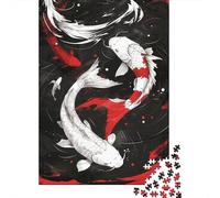 Pez Koi Pintura de Tinta Puzzle de 1000 Piezas Papel para Adultos Escena Artística Negra Roja Juego de Puzzle 1000 Piezas Relajación Decoración del Hogar Regalo 70x50cm/1000pcs