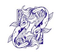 Pez koi Yin Yang con silueta de adorno Calcomanías de letras 54.6x57.5cm No se cae Azul oscuro