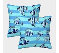 Pez School Art Funda De Almohada Estilo acuático con Rayas Azules Impresa En 3D Decoración del Hogar Sala De Estar Sofá para Coche 50x50cm 2 Paquetes