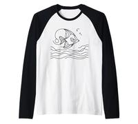 Pez Volador Arte Lineal Acuarista Camiseta Manga Raglan