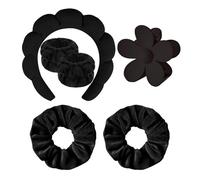 Pezlun Juego de diadema de spa con esponja para lavar y maquillar el pelo, toalla de baño para limpiar la cara o la viga de baño. (negro, código medio)