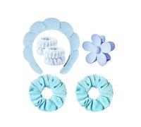 Pezlun Juego de diadema de spa con esponja para lavar y maquillar el pelo, toalla de baño para limpiar la cara o la viga de baño (azul, código medio)