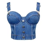 Pezoneras Silicona Reutilizable Botón de correa sexy para mujer Sujetador de mezclilla de ajuste delgado Camiseta sin mangas con correa de para mujer Tiras Pecho Mujer (Blue, XL)