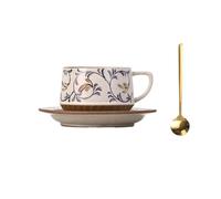 pF0jL6mG Tazas de cerámica Juego de taza café/té cerámica vintage con platillo y cuchara estampado plantas, 300 ml Taza de café