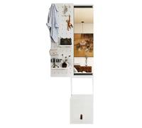 PFCDZDU Tablero Perforado Organizador Paneles Paneles Expositores De Madera Maciza con Espejo Y Banco para Cambiarse El Calzado, Cuadros Decorativos De Pared(Blanco)
