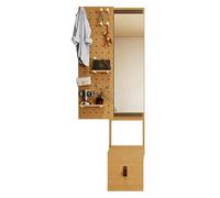 PFCDZDU Tablero Perforado Organizador Paneles Paneles Expositores De Madera Maciza con Espejo Y Banco para Cambiarse El Calzado, Cuadros Decorativos De Pared(Wood Color)