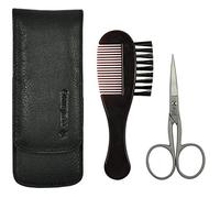 Pfeilring - Tijeras para recortar la barba barba Cepillo 2 Piezas Acero Inoxidable artículos/(funda Napa funda de piel - negro (Pack de 2)