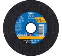 PFERD Disco de corte recto PSF STEELOX, 10 unidades, 125 x 1,0 x 22,23 mm, 61721110 - para acero y acero inoxidable (INOX) con alta potencia de separación y buena vida útil