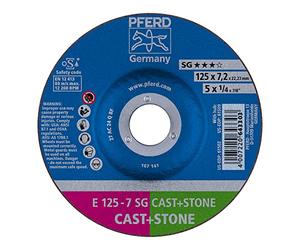 PFERD Disco de desbaste E, 2 unidades, 125 x 7,2 x 22,23 mm, acodado, línea de rendimiento SG CAST+STONE, 69298075, para hierro fundido y aleaciones de aluminio duras