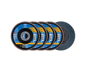 PFERD Juego de discos de abanico de 4 piezas | 4 discos de polifanán de 125 x 22,23 mm, cónicos, Z40, Z60, Z80, Z120, línea universal PSF Steelox | 69198300 - para acero y acero inoxidable (INOX)