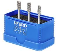 PFERD Juego de fresas pequeñas de carburo de alto rendimiento, 3 piezas, dientes redondos, diámetro del eje: 3 mm, diámetro de fresa de 6 mm, 21901404, para uso universal en la mayoría de materiales