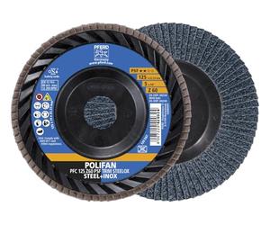 PFERD Polifan - Disco de corte para amoladora angular (125 mm, corindón de circonio Z60, PSF TRIM STEELOX para acero y acero inoxidable (INOX), forma PFC/B/T29, diámetro de 22,23 mm, diámetro de 22,23