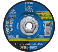 PFERD START STEELOX - Rueda de molienda tipo 27, 4-1/2 x 1/4 x 5/8 pulgadas-11, óxido de aluminio, para amoladoras angulares, uso en acero y acero inoxidable (paquete de 10), parte 63891