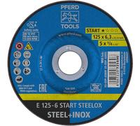 PFERD Start STEELOX - Rueda de molienda tipo 27, 5 x 1/4 x 7/8 pulgadas, óxido de aluminio, para amoladoras angulares, uso en acero y acero inoxidable (paquete de 10), parte 63889