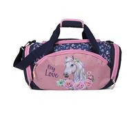 Pferde Pony - Bolsa de deporte para niñas y niños, 35 x 22 x 18,5 cm, color azul/rosa, volumen aprox. 14,2 litros