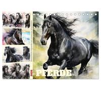 Pferde. Romantische Aquarelle von schwarzen Schönheiten (Tischkalender 2026 DIN A5 quer), CALVENDO Monatskalender: Ein Jahr voll feuriger Pferdepoesie und schwarzer Eleganz