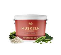 Pferdegold Músculos sin soja 1,5 kg - Pellets de caballos con proteína de guisantes y Omega 3 - Apoya el desarrollo muscular - 100% natural y libre de dopaje - Alta biodisponibilidad