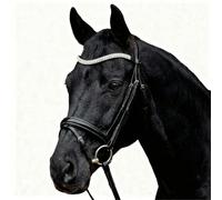 Pferdelinis Correa para la cabeza curvada con cristales brillantes de aspecto plateado - crea un aspecto elegante y glamuroso en el entrenamiento y el torneo (blanco y negro, pura sangre (Cob))