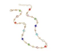Pffiocix Collar de cristal colorido para mujer, cadena de clavícula de metal, joyería de fiesta, joyería corporal de moda, textura de metal para cualquier