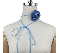 Pffiocix Gargantilla de tela con flores de rosas artificiales, accesorios de tela para mujeres y niñas, collar azul, talla única, como se describe, como se describe