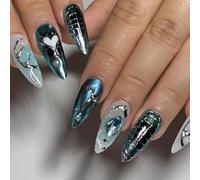 Pffiocix Juego de 24 uñas postizas a presión en forma de almendra para entusiastas de la manicura y la moda