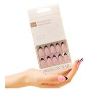 Pffiocix Juego de 30 uñas postizas acrílicas a presión de almendra, punta francesa, manicura artificial